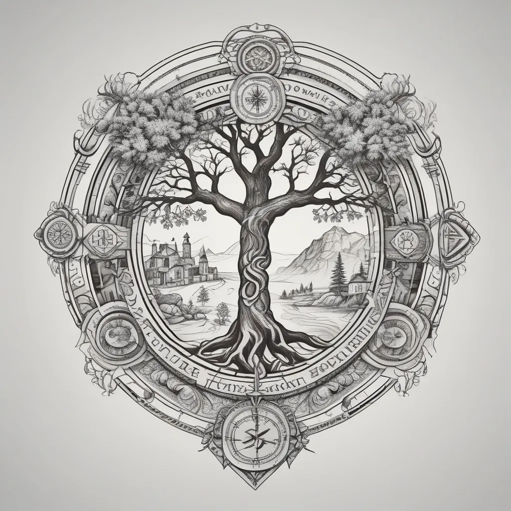 Tree of life house rune compass stone road  tatuointi