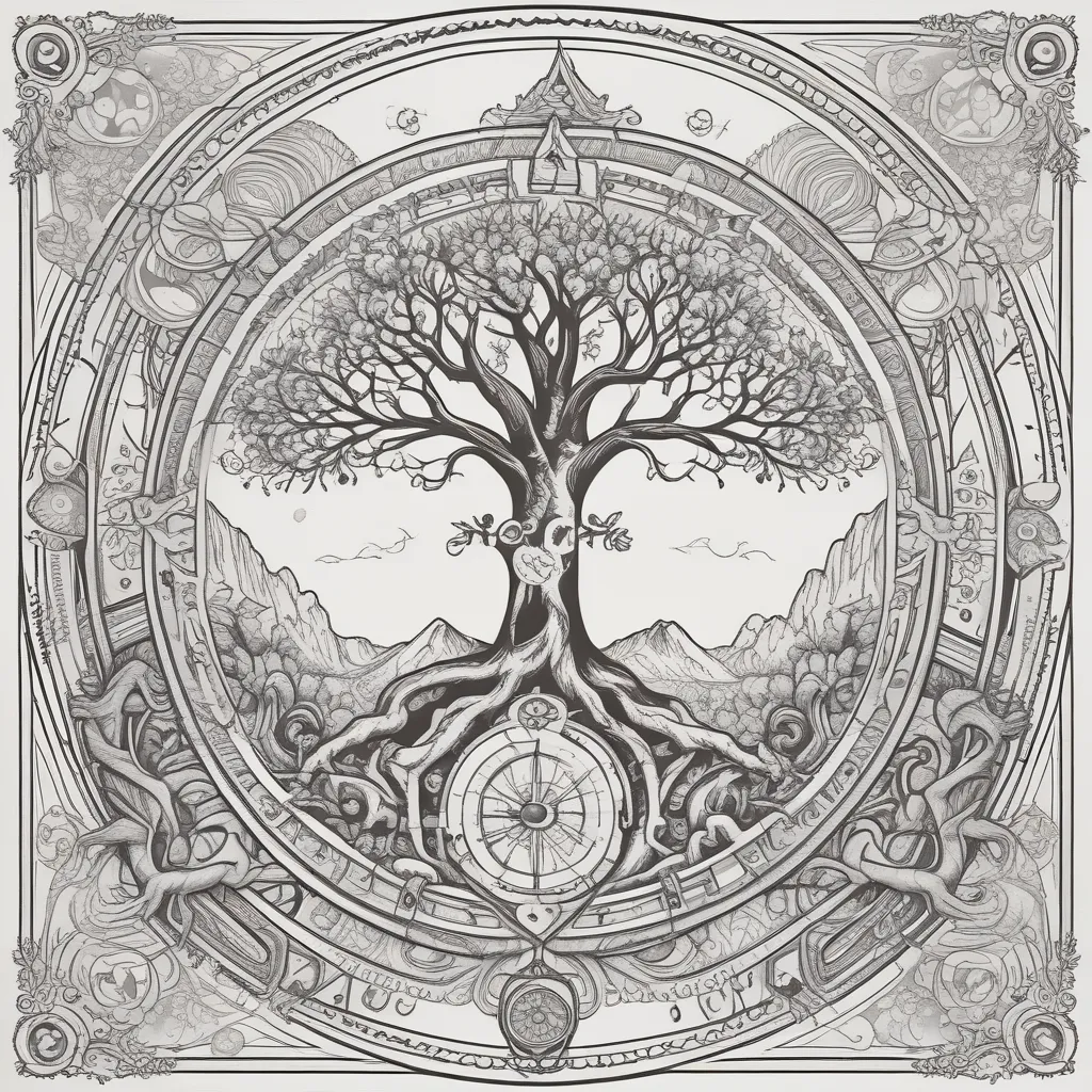 Tree of life house rune compass stone road  tattoo