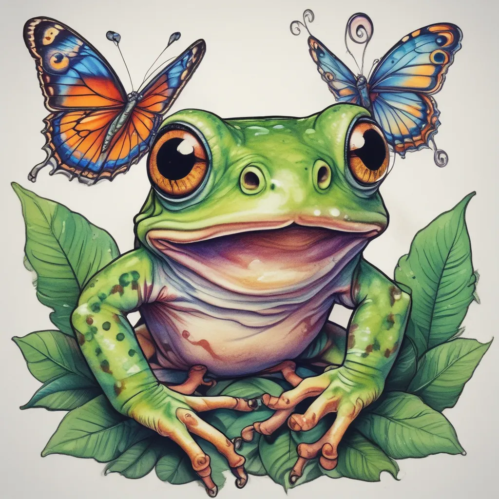 treefrog giving a high five to a butterfly tattoo