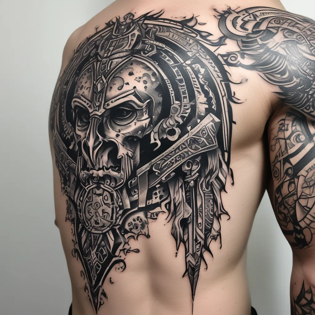 tatouage tribale d'un puisent chevalier avec des âme tribal     tatouage