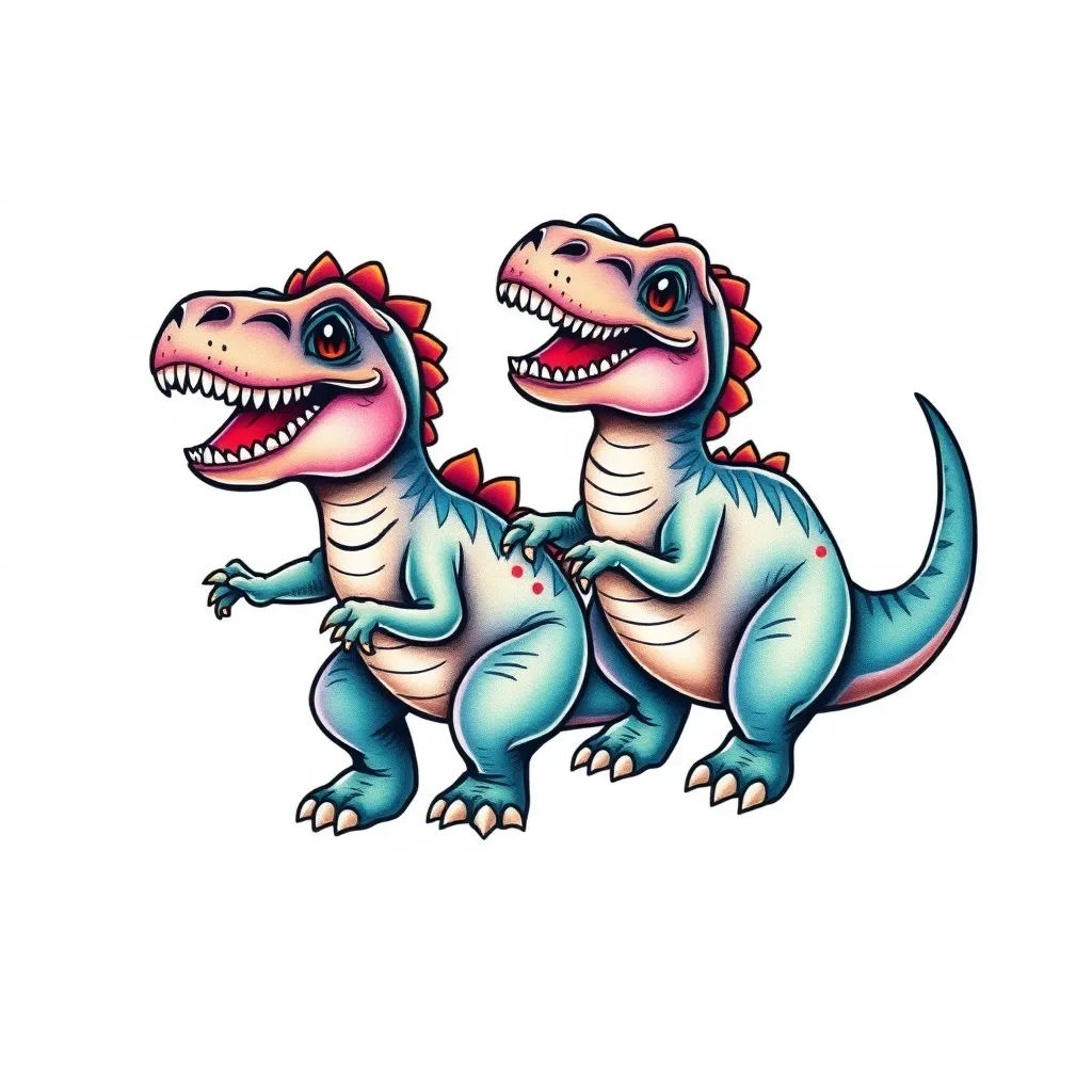 two beautiful cute dinosaurs brothers tetování