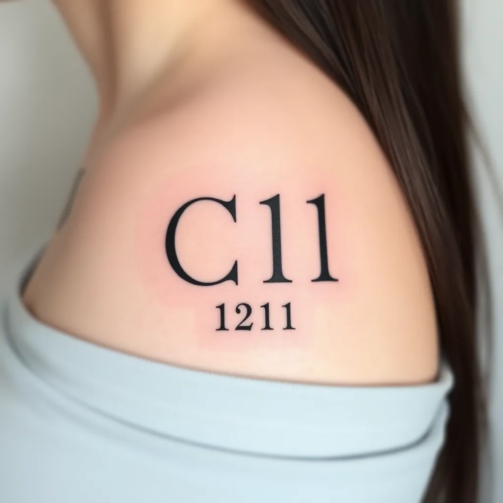 两个C字母加上日期1211 tattoo