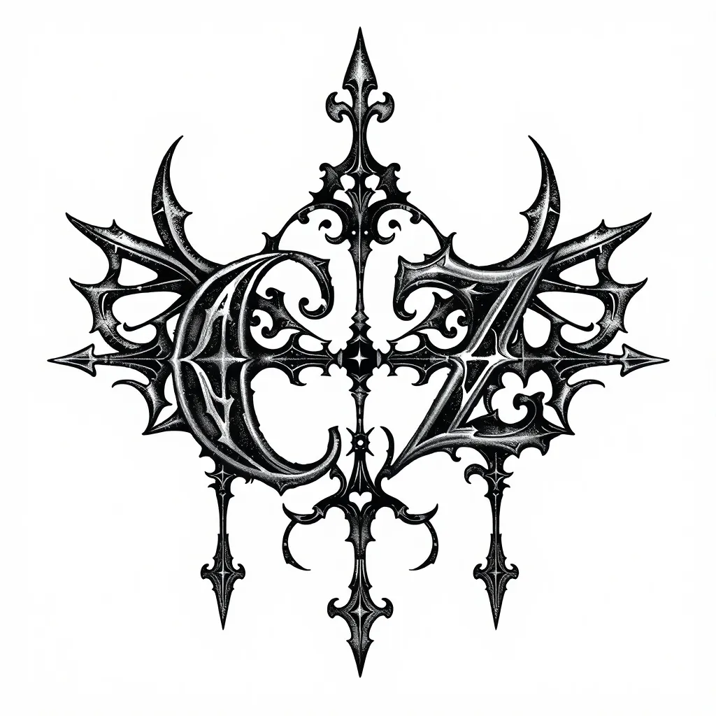 Two letters c z combined with the pattern of metal music tatuering