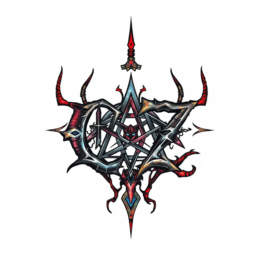 Two letters c z combined with the pattern of metal music, black metal, pentagram, inverted triangle, satan, devil. tatuointi