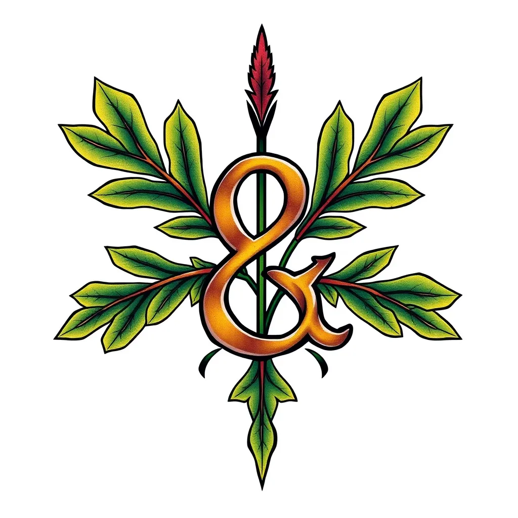 Two oak leaves, ampersand, awesome tetování