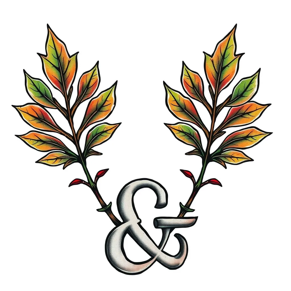 Two oak leaves, ampersand, bad ass tetování