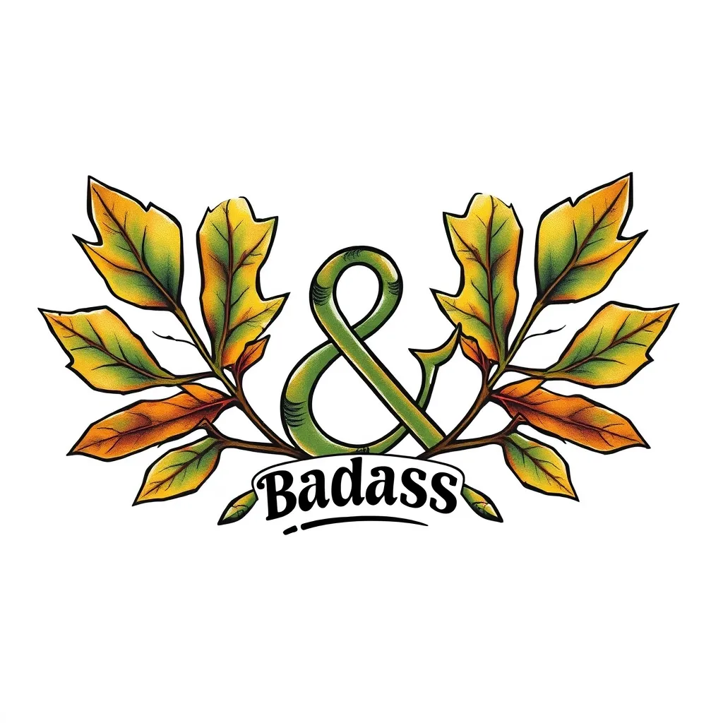 Two oak leaves, ampersand, bad ass وشم