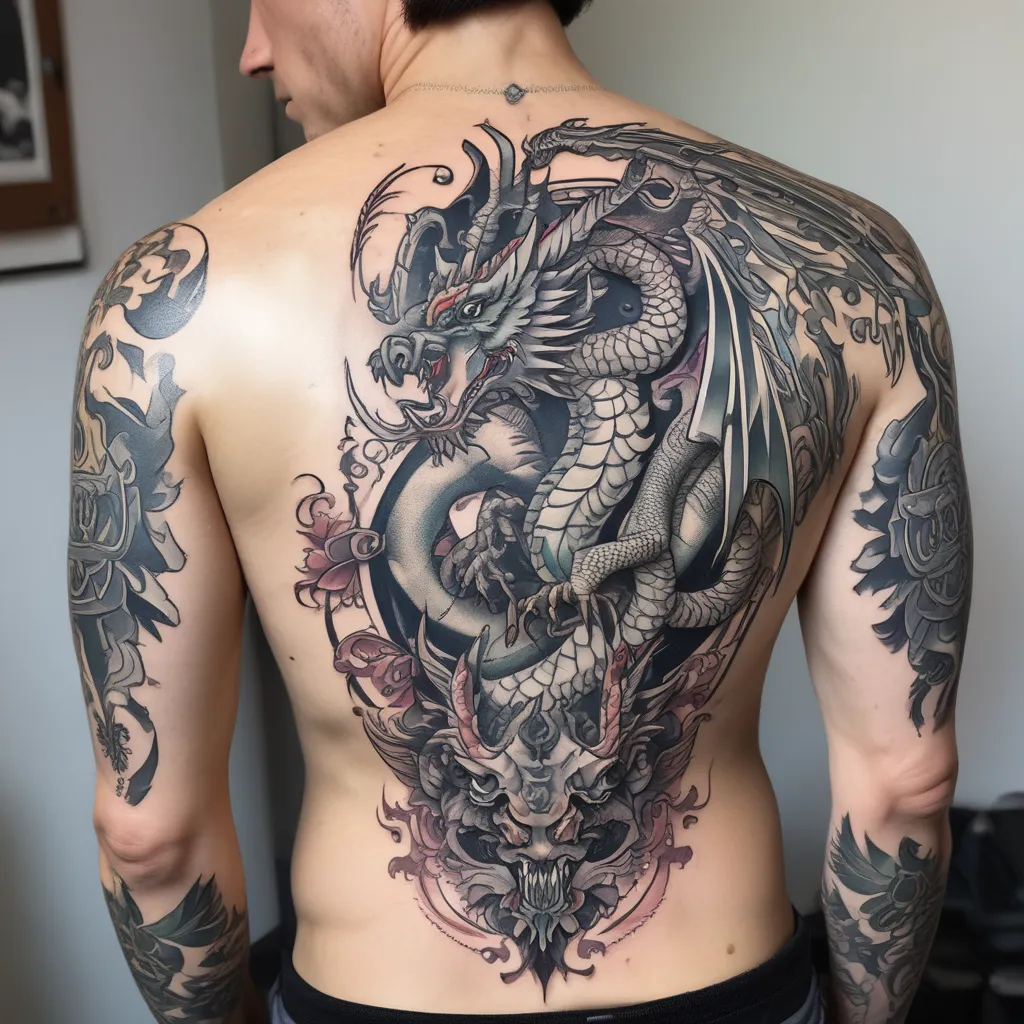 dragon de espalda tipo telaraña tatuagem