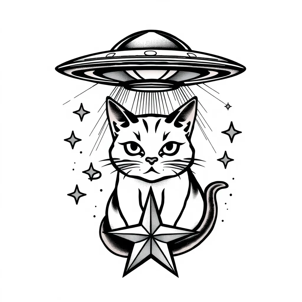 Ovni, gato, estrella  tatuagem