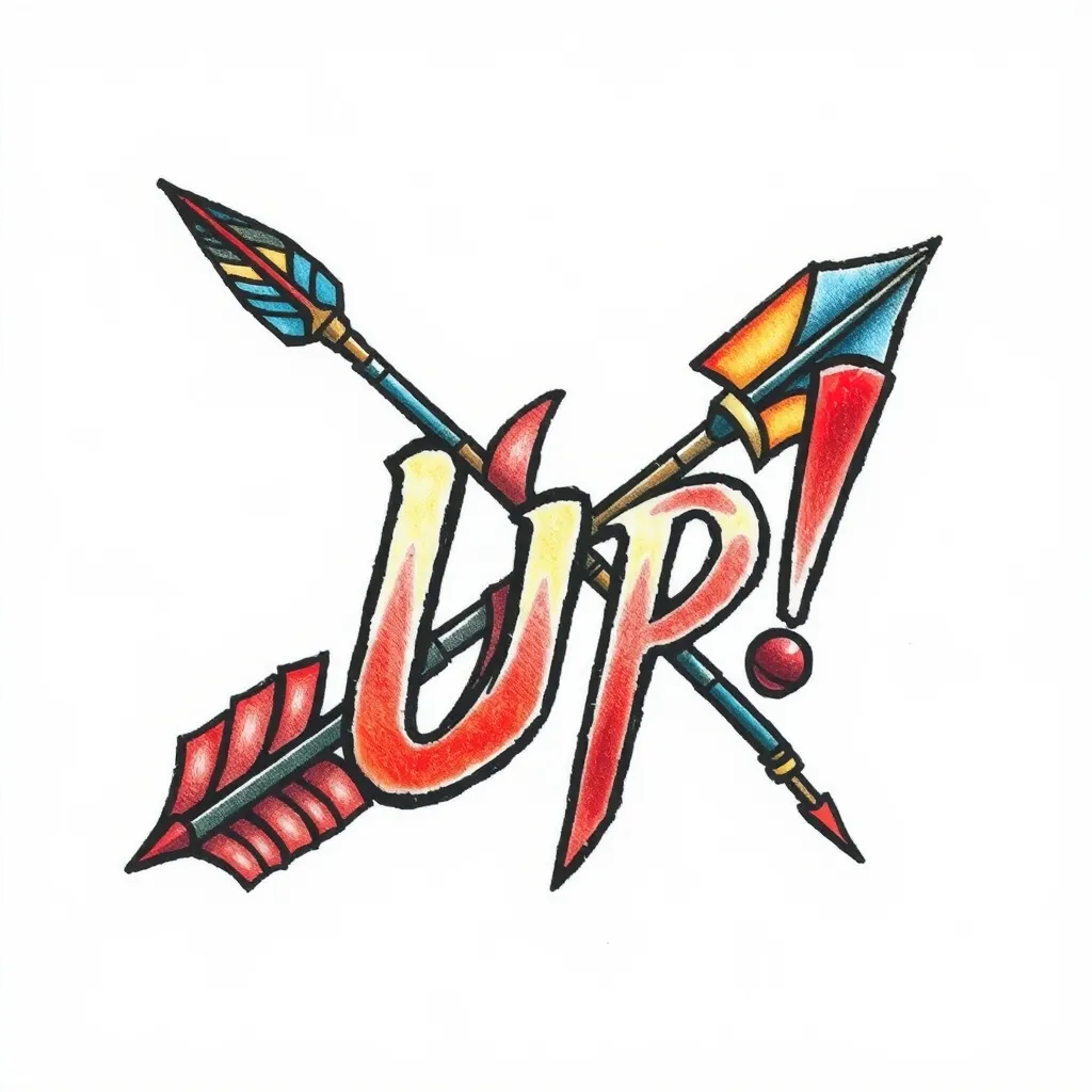 向上的箭头，配合英文单词UP！ tattoo