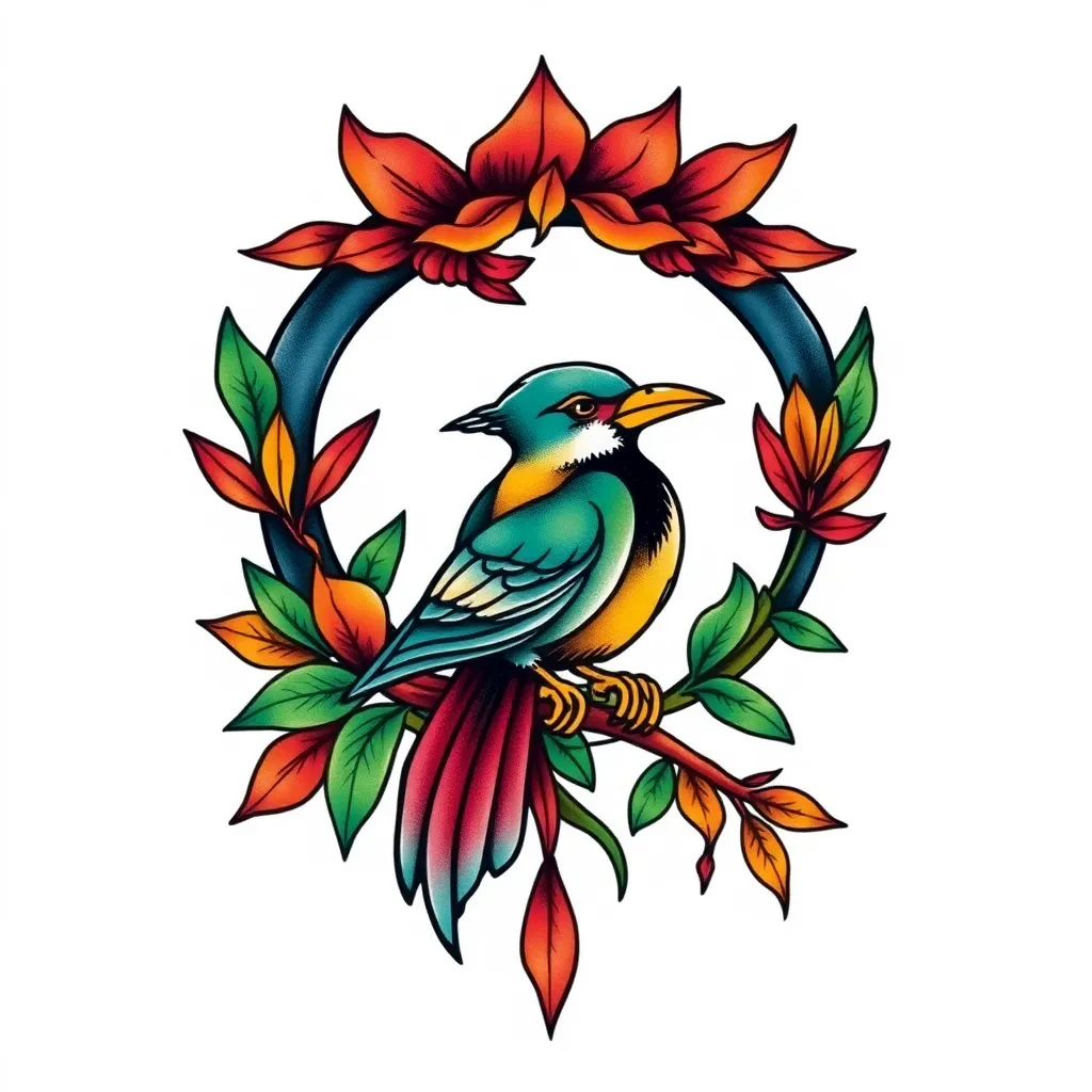 Symbole végane et oiseau tattoo