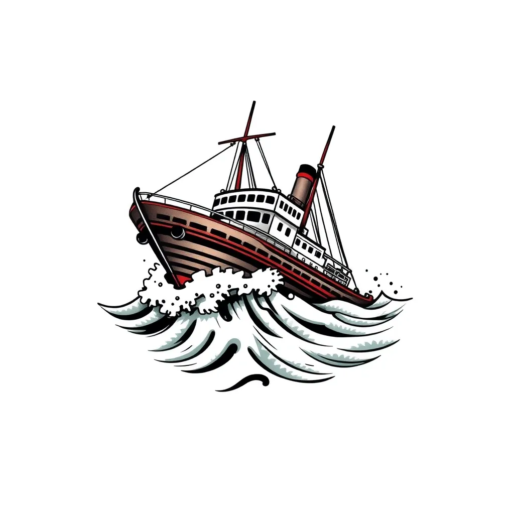 vessel sinking on the waves tatuering