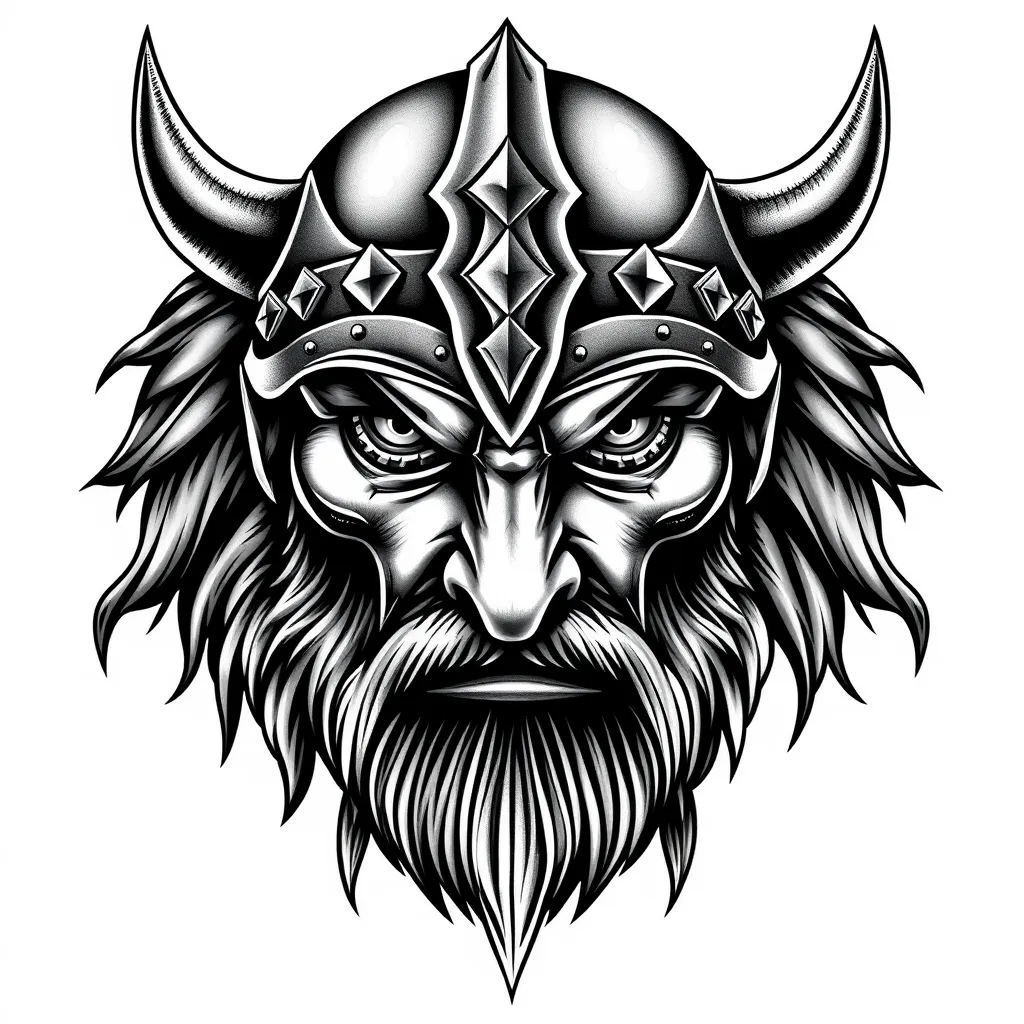 viking warrior front face tattoo