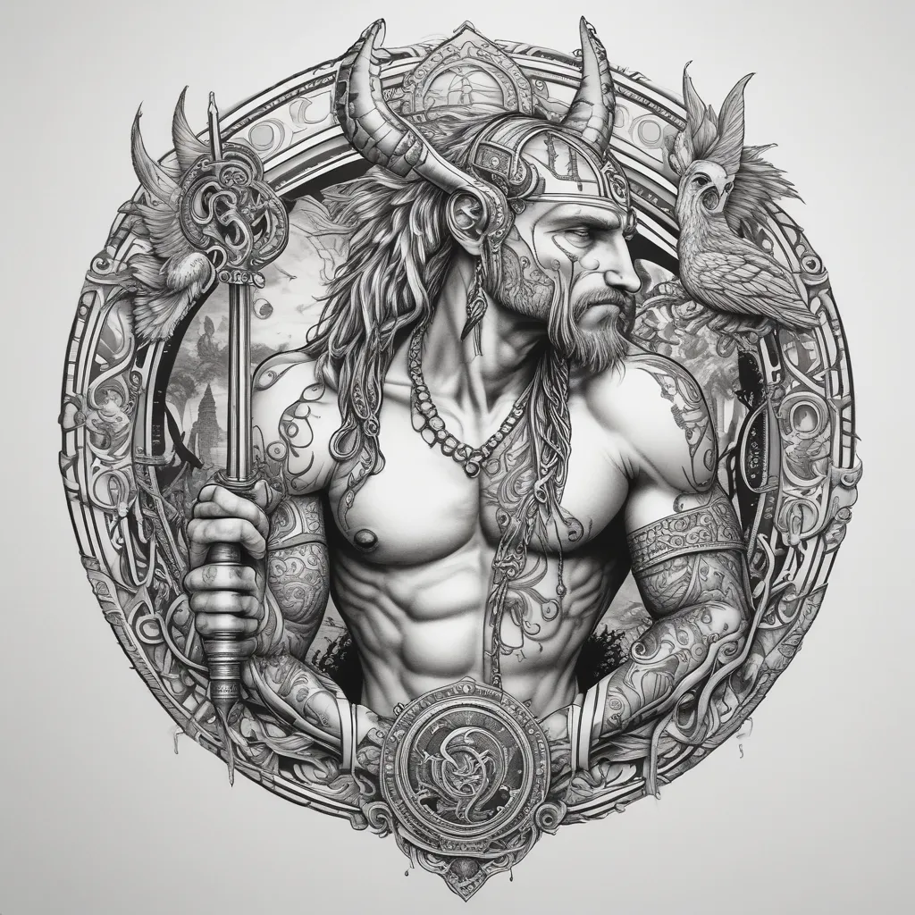 viking with berd with headset tattoo