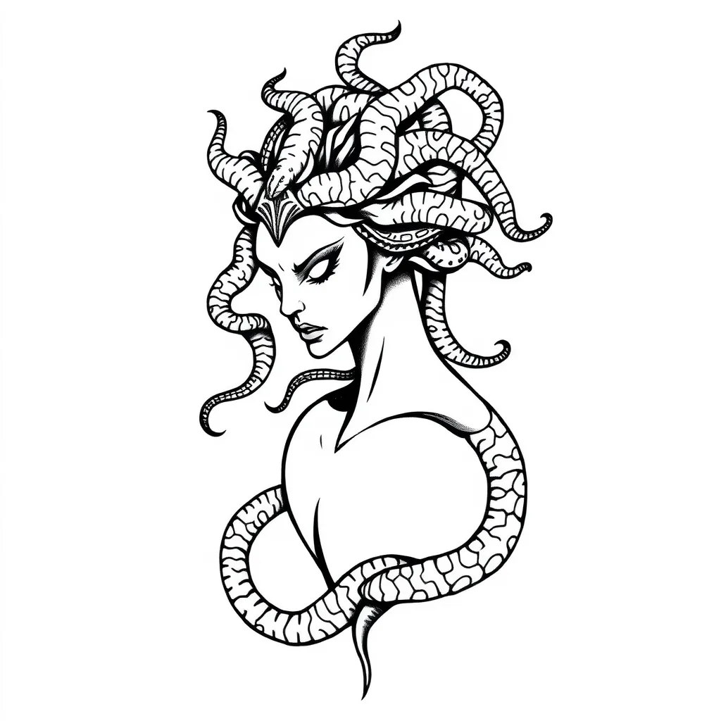 médusa guerrière avec cheveux en serpents tattoo