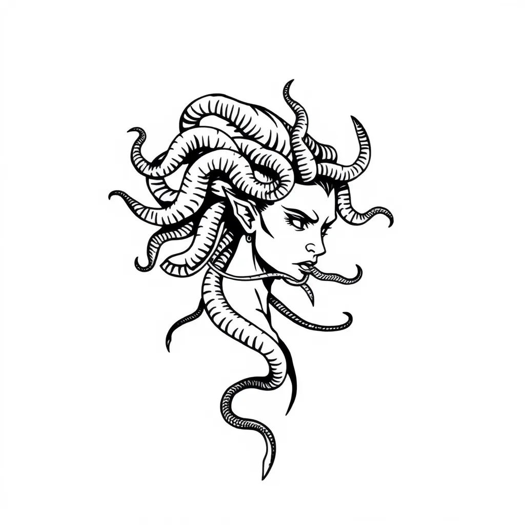 médusa guerrière avec cheveux serpents tattoo