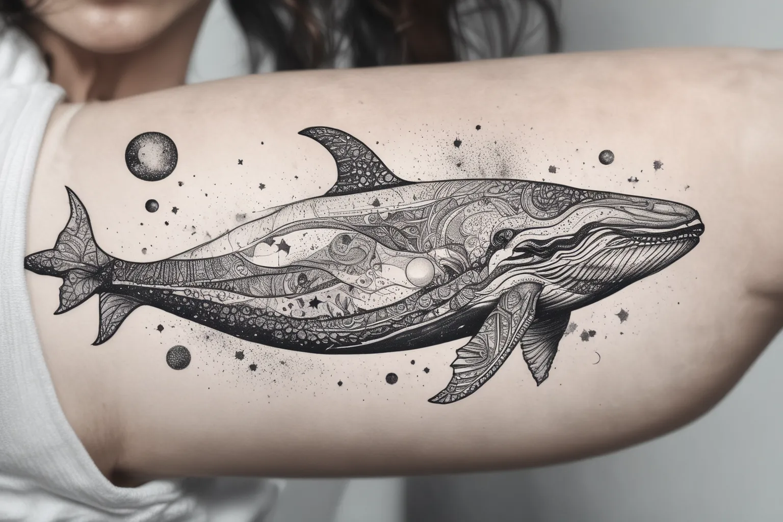 Whale in the space tatuointi