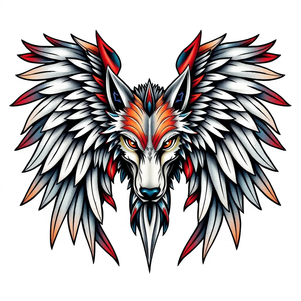 whole wolf god angle wings tattoo