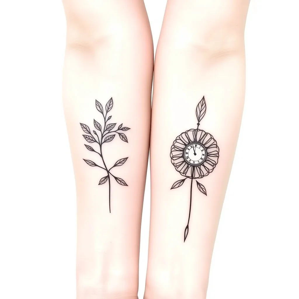 rose des vents avec horloge sur avant-bras tatuaż