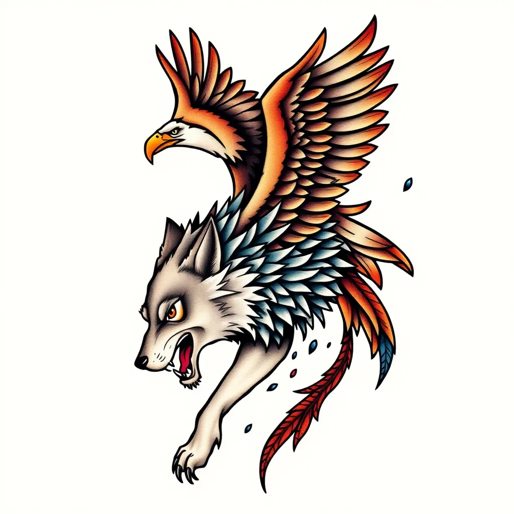 wolf against eagle tattoo