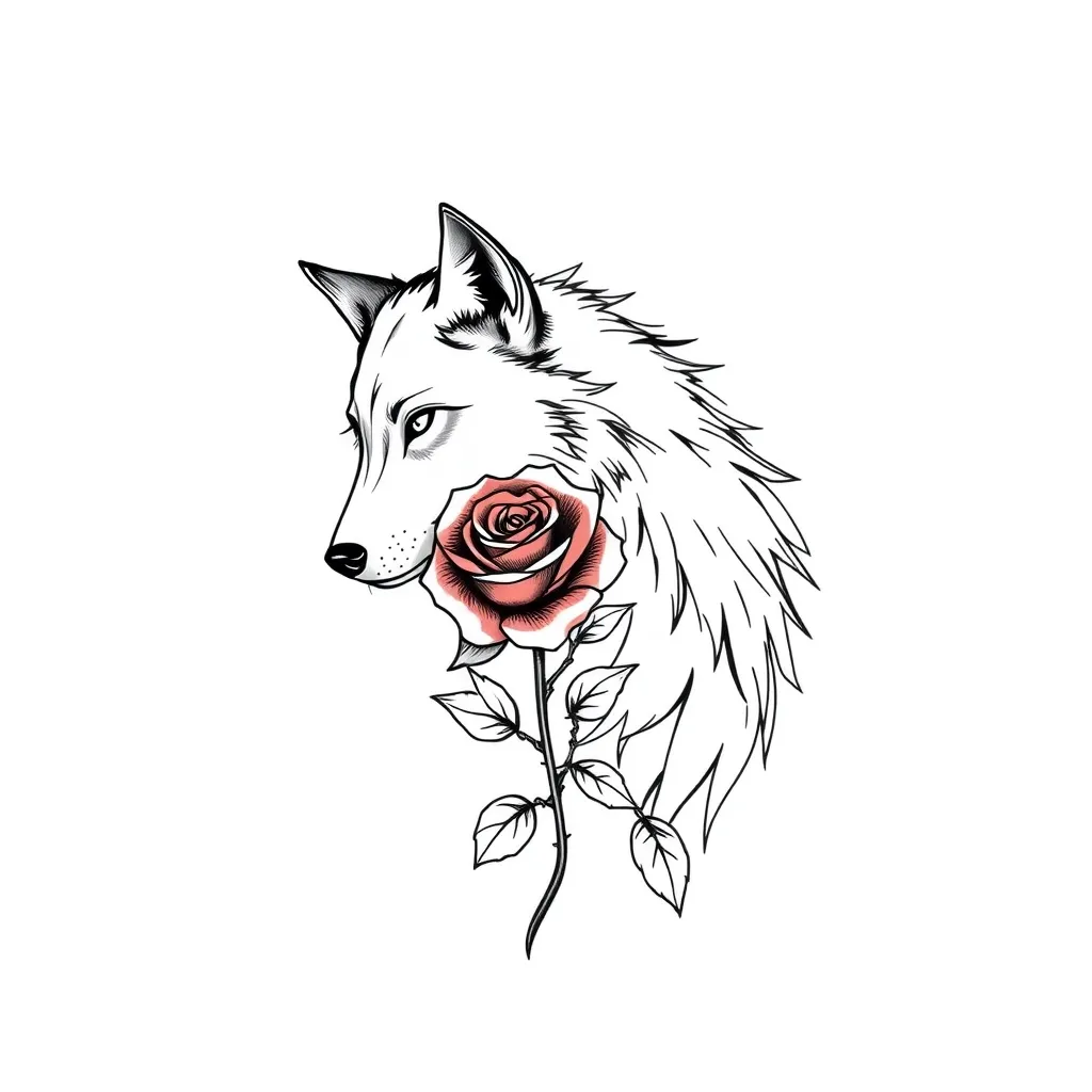 Wolf and Rose tattoo