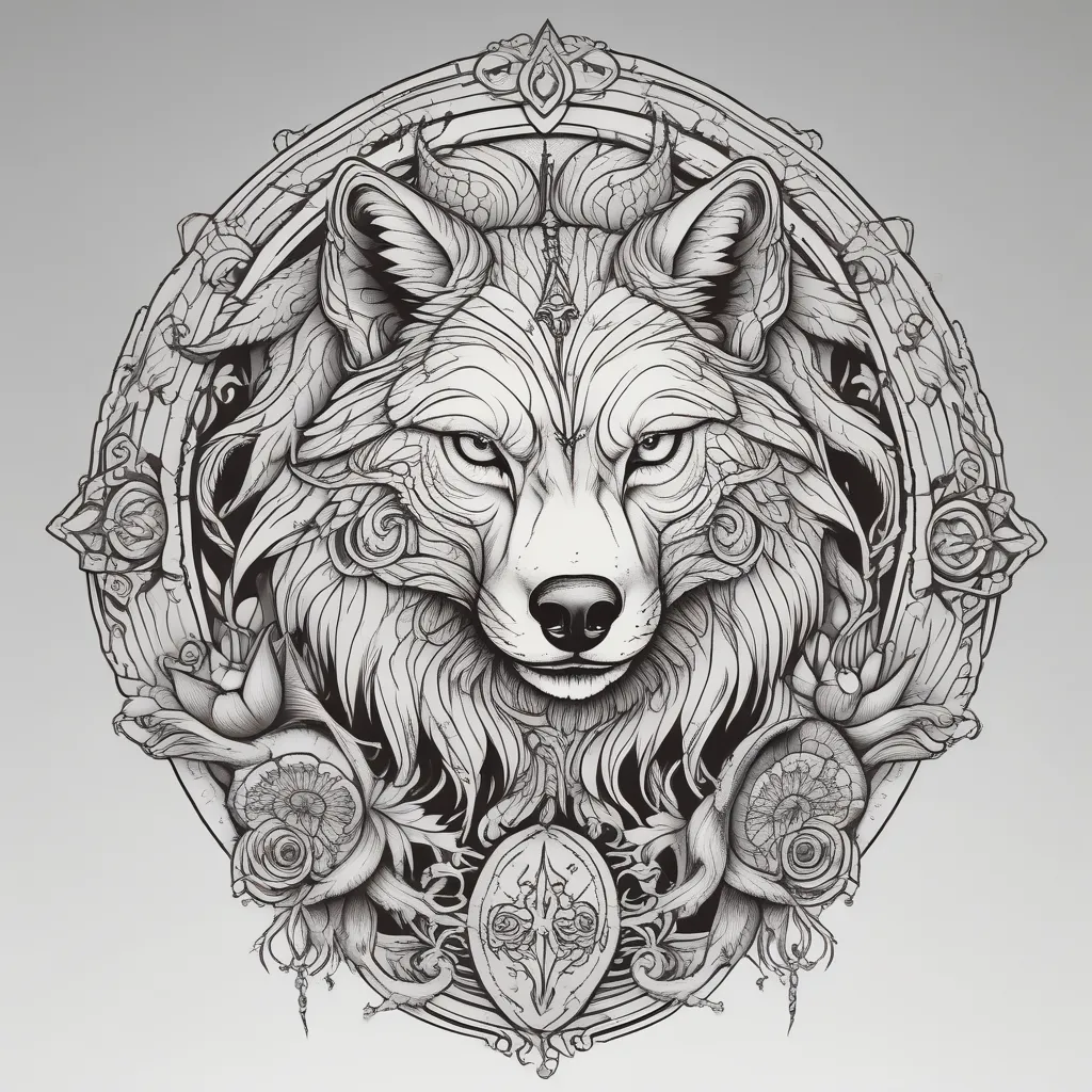 Loup et arbre de vie tatuagem