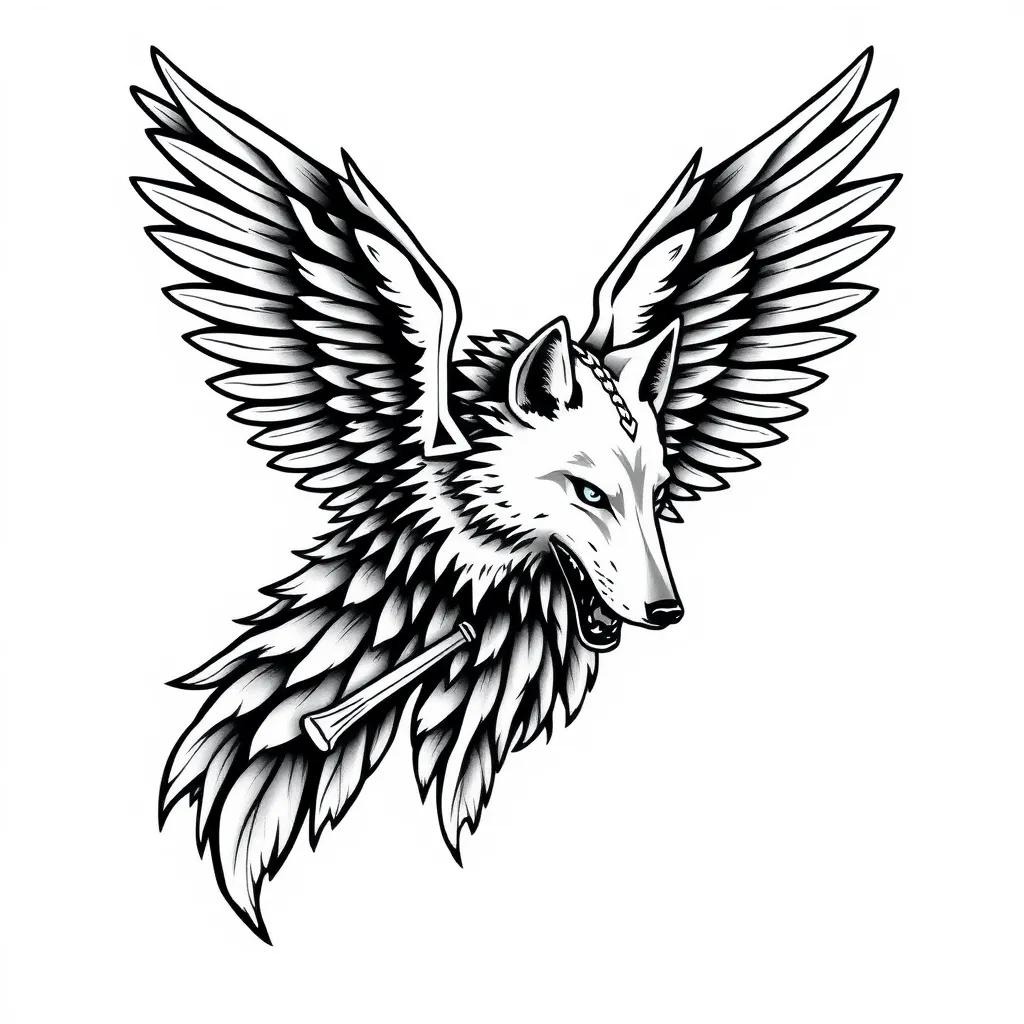 wolf angle wings god tattoo