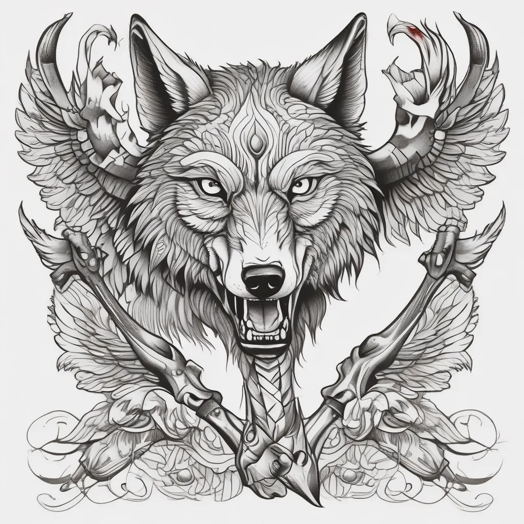 Wolf Axe Crow tatoeage