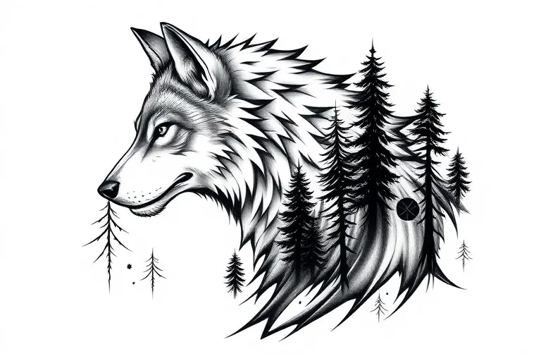 wolf, forest 문신