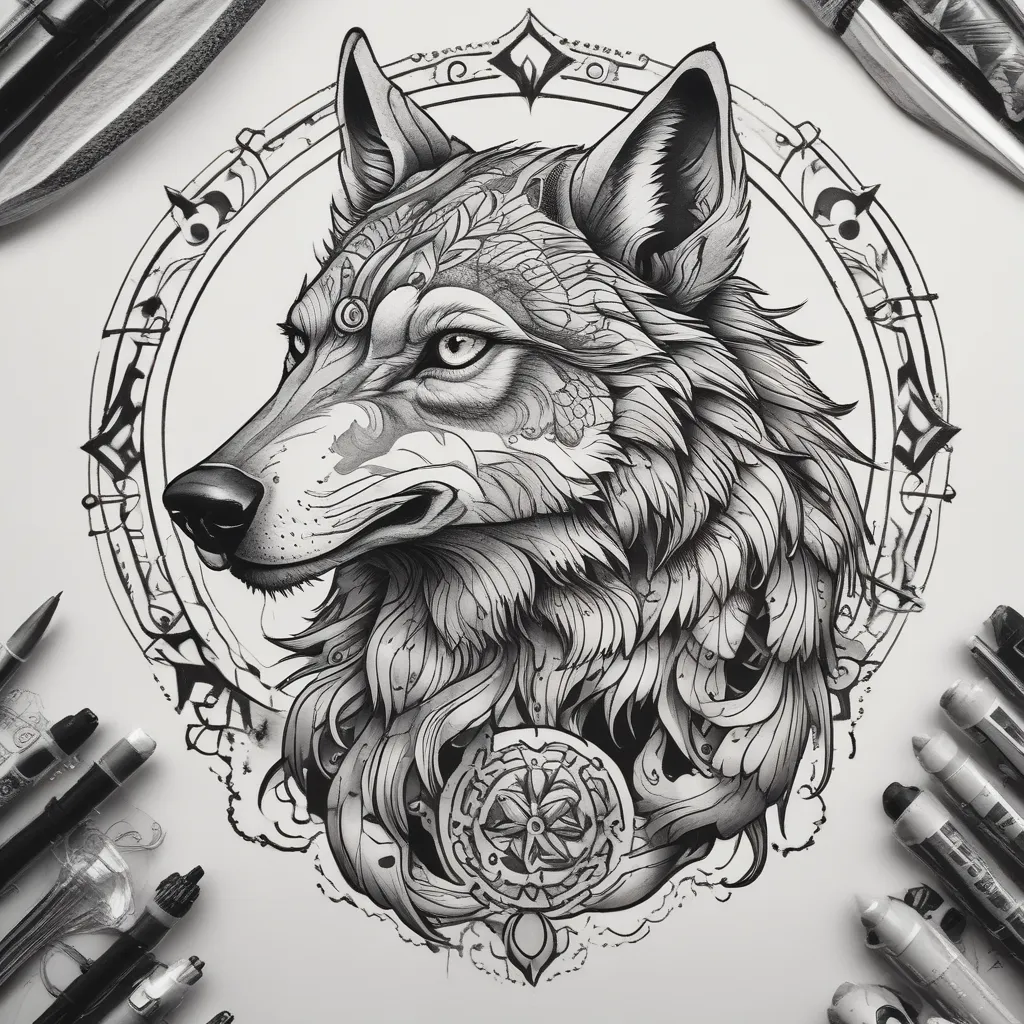 wolf howling tattoo