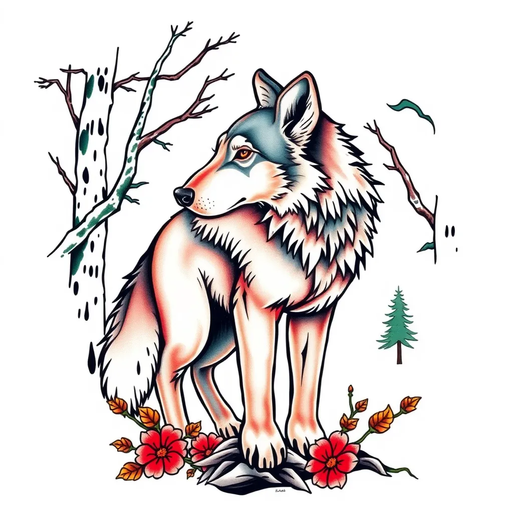 Loup dans la forêt  tatuaje