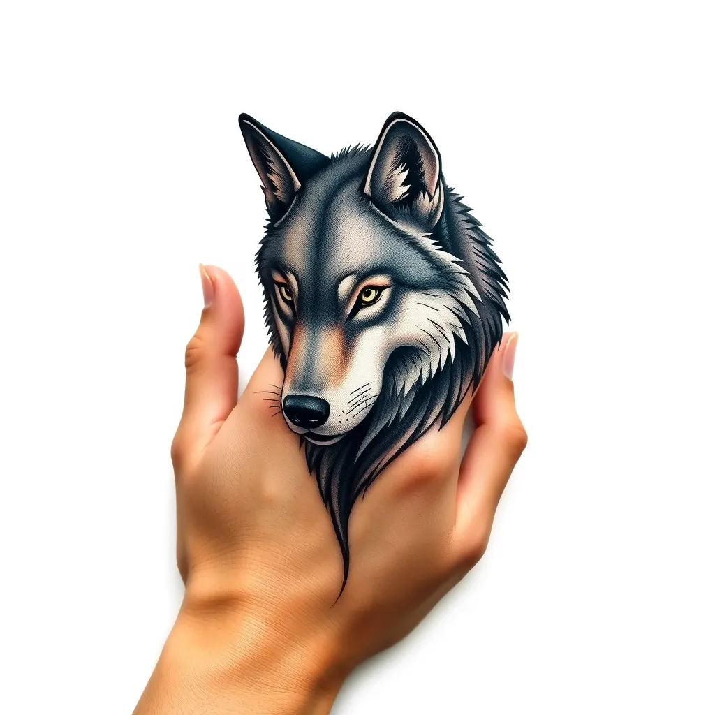 wolf on hand tatuaggio