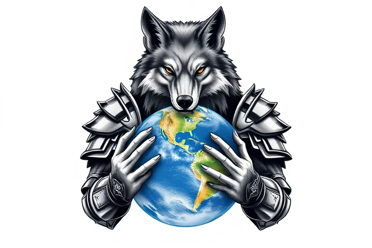 lobo con armadura  sujetando al mundo en sus manos  纹身