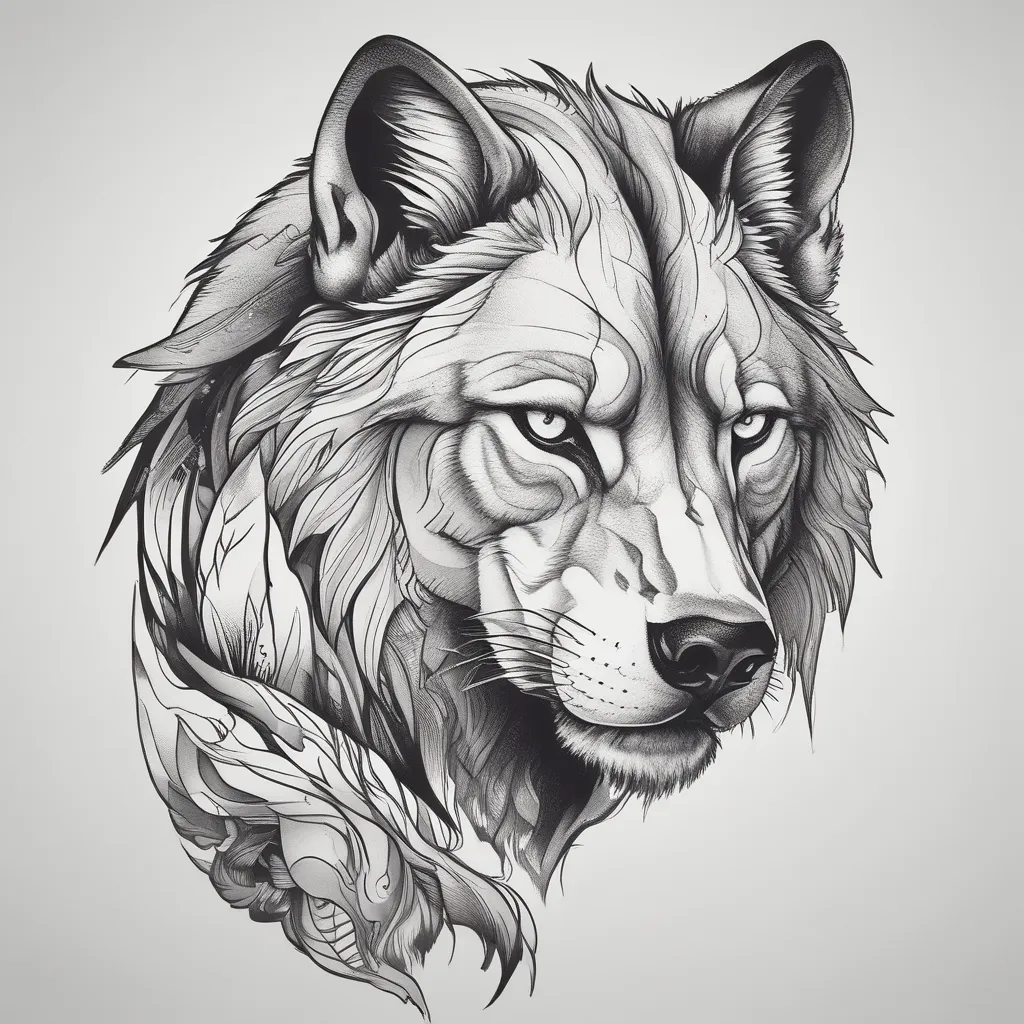 wolf with lion tatuaje