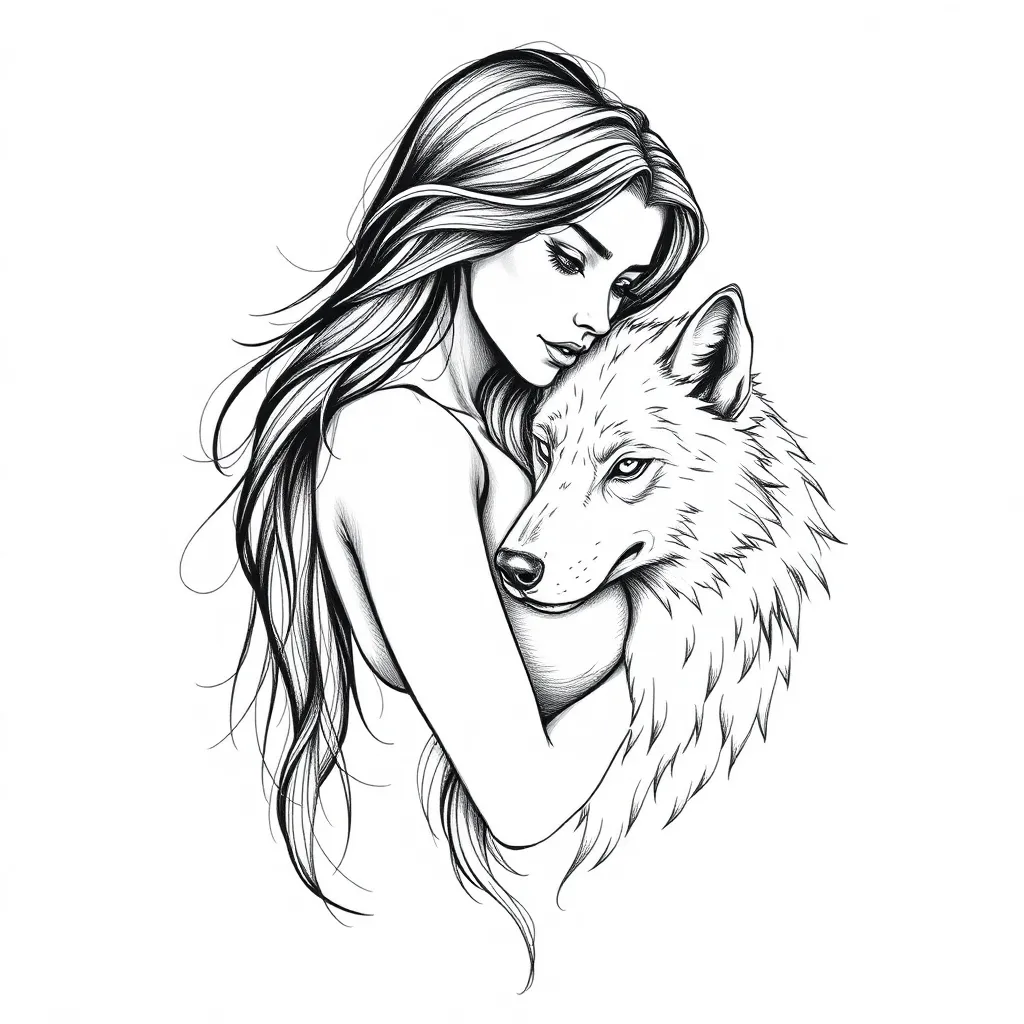 Woman and wolf tattoo