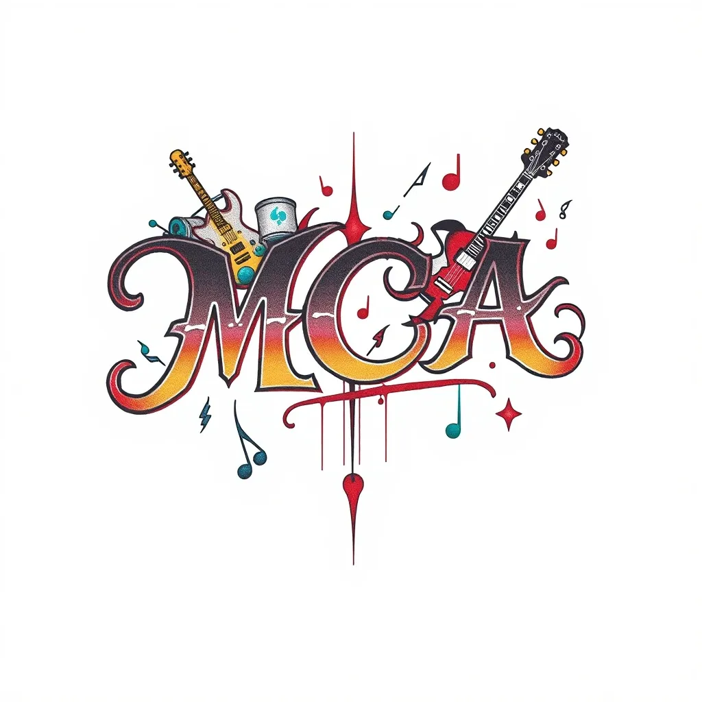 palabra MCA con elementos musicales y minimalista 문신