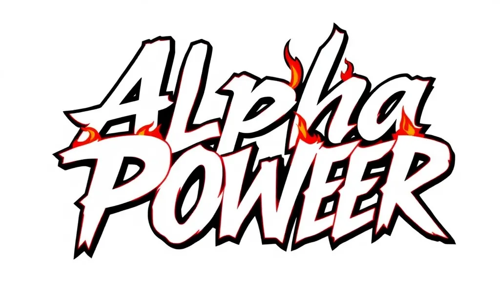 写出英文："Alpha Power"，并让该英文燃烧起来 tattoo