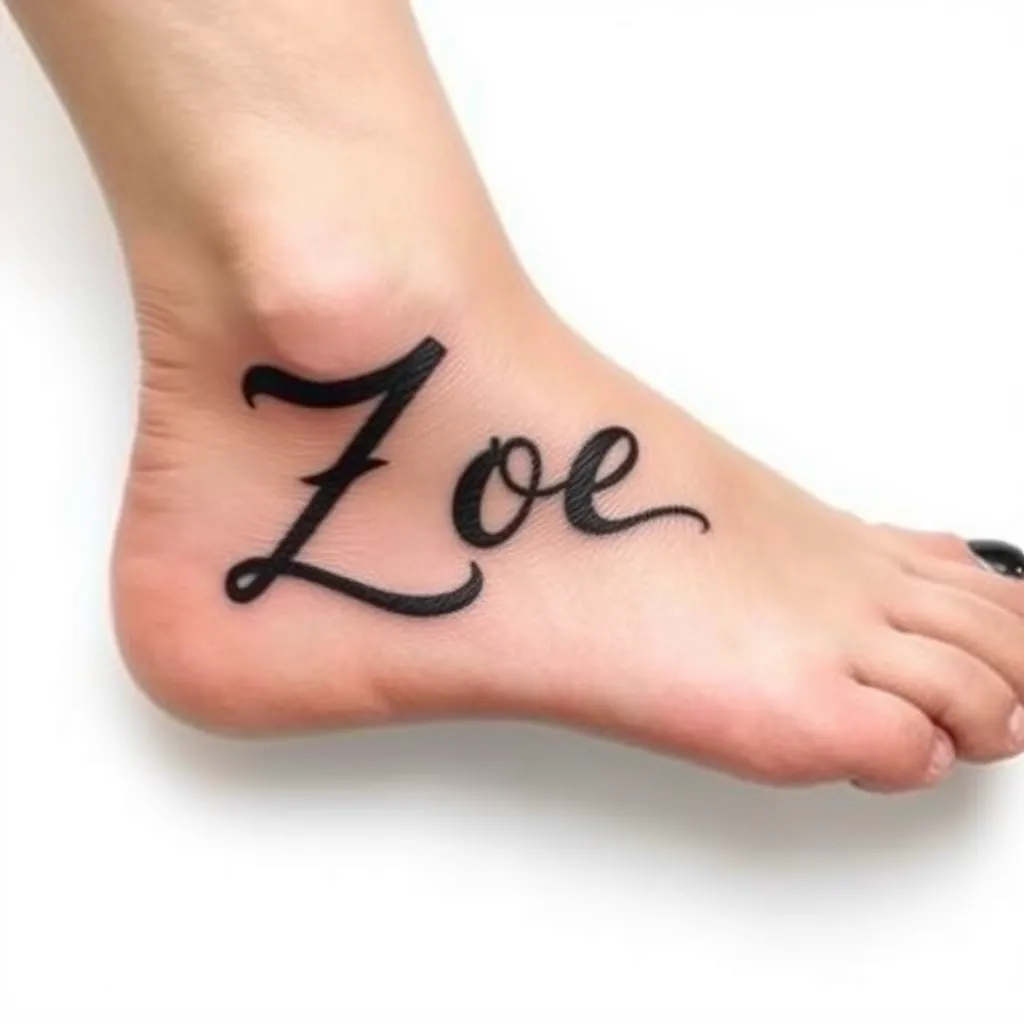 Scrivi il nome: ZOE sul piede, pelle scura tatouage