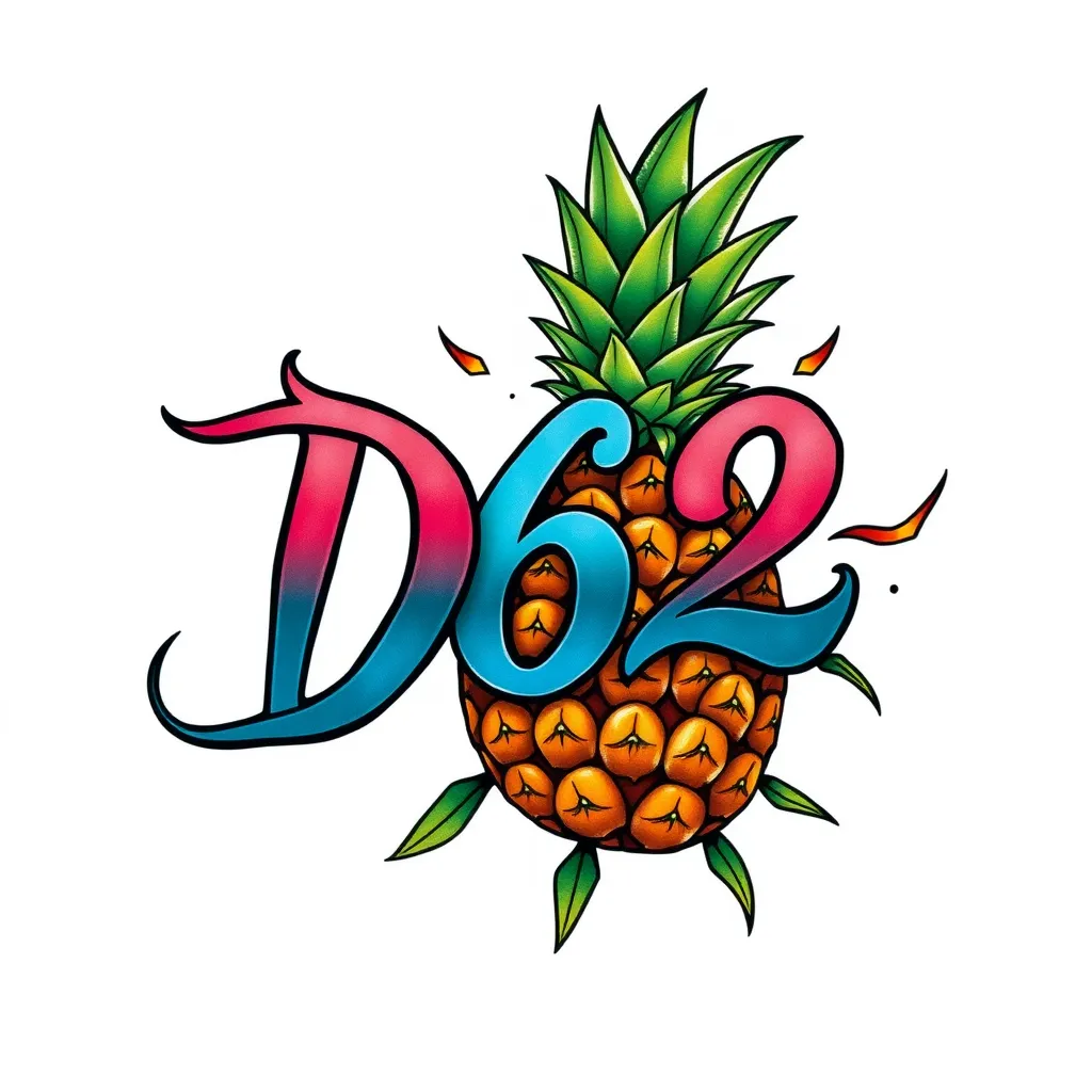 Ecriture "D6²" avec un ananas tattoo