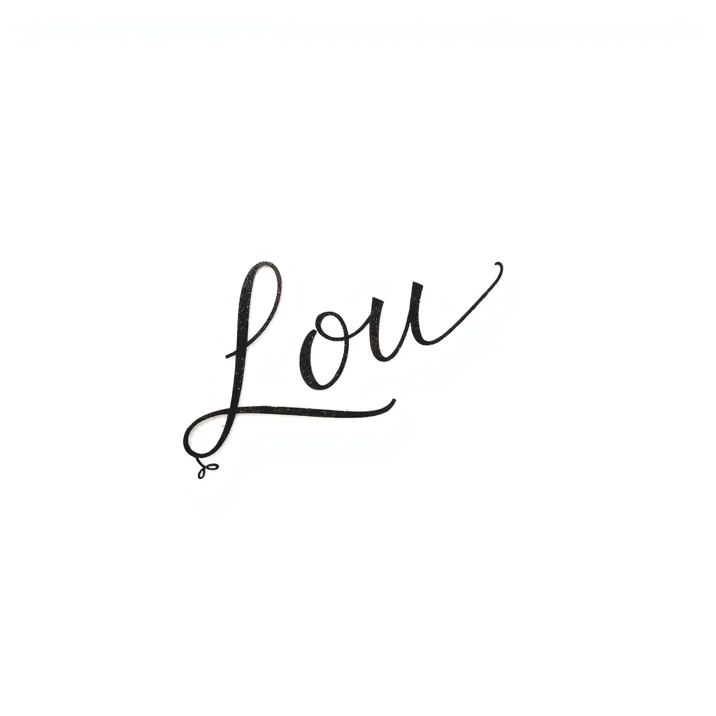 écriture "Lou" avec un ruban sur le L tatouage