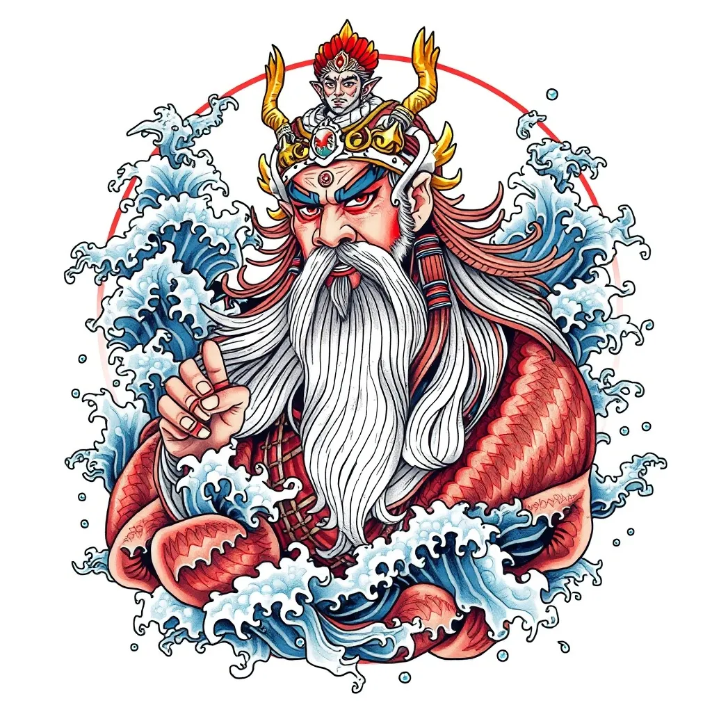 赵公明 端庄威武霸气 周围有水元素  문신