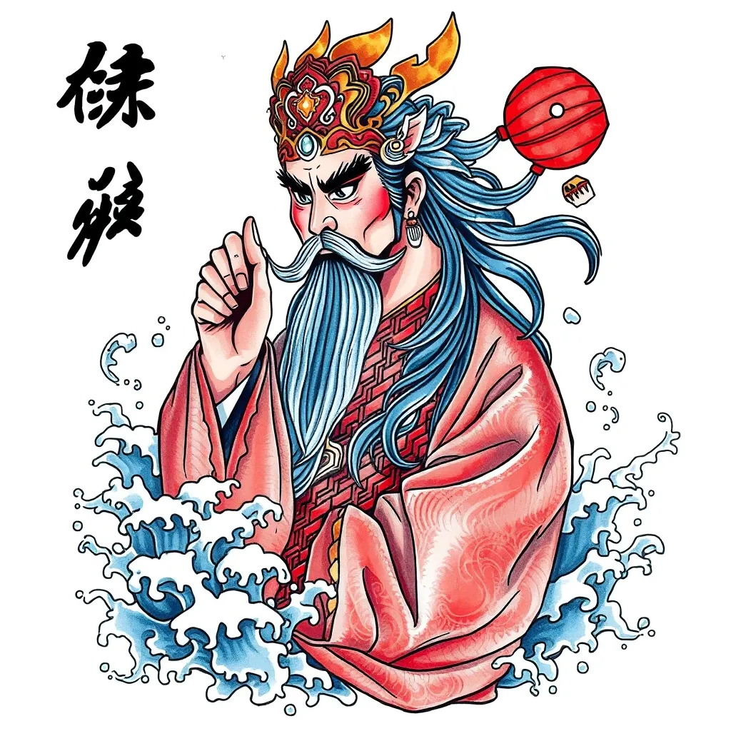 赵公明 端庄威武霸气 周围有水元素  문신