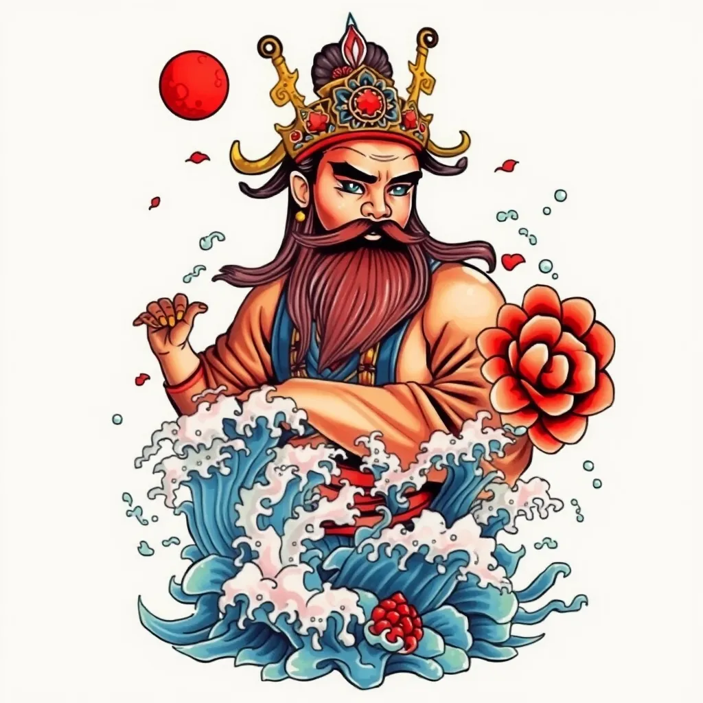  赵公明 周围有水元素包围 tattoo