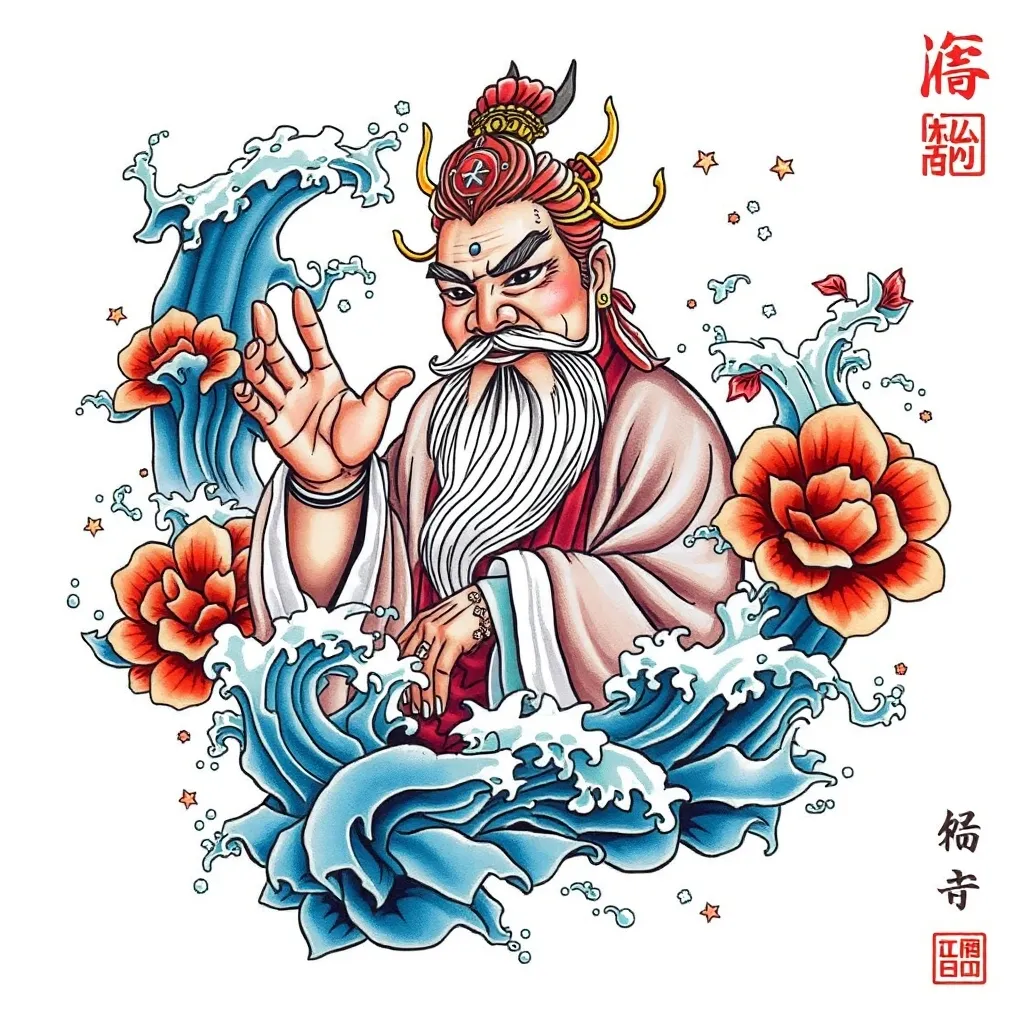 赵公明 周围有水元素 纹身