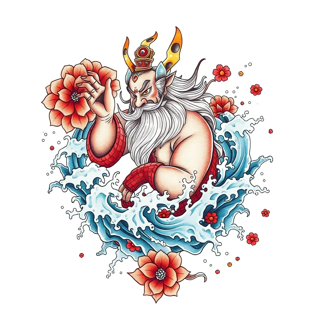 赵公明 周围有水元素 纹身