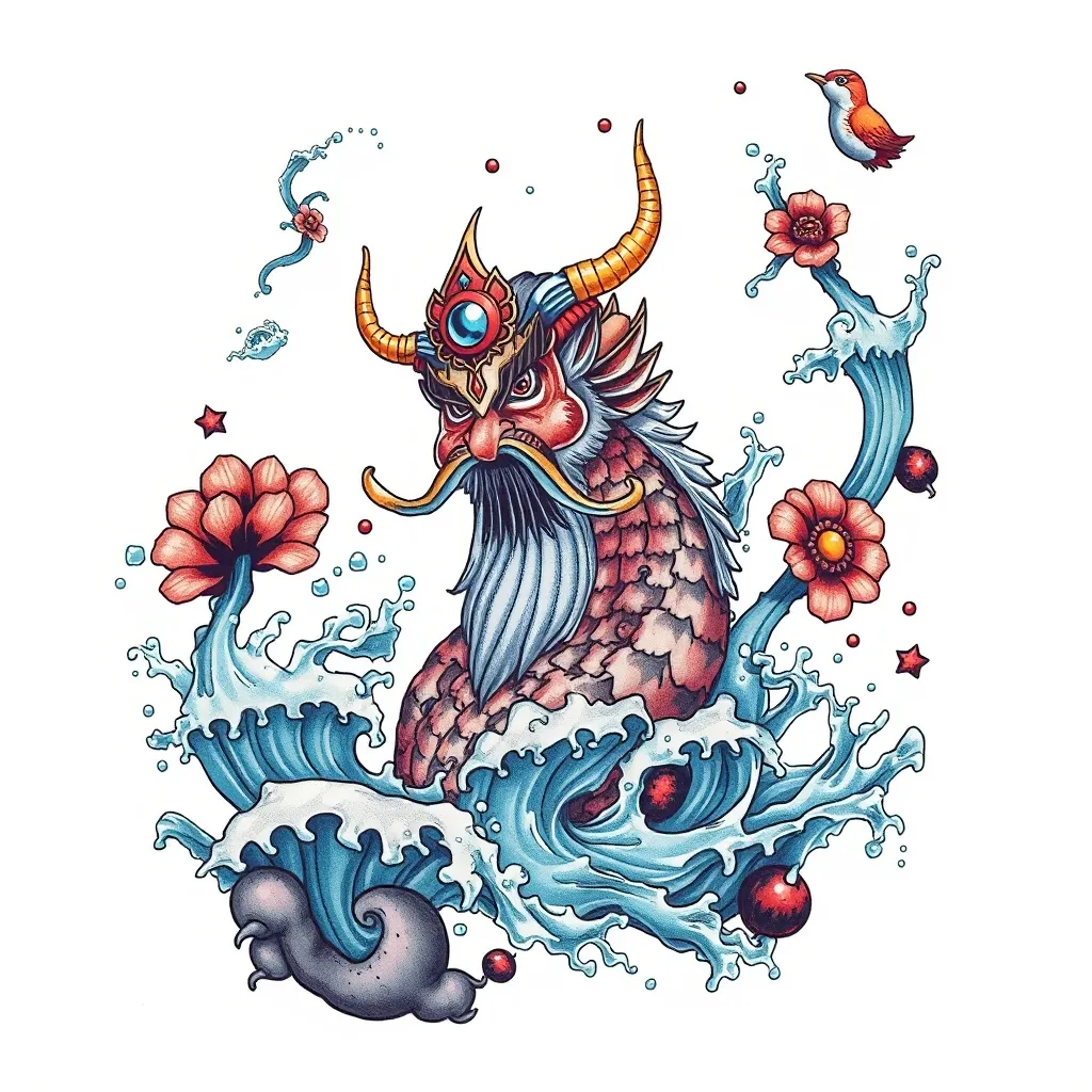 赵公明 周围有水元素 tatuaggio