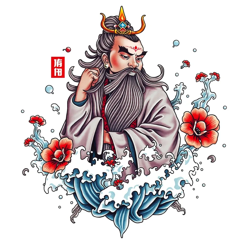  赵公明 周围有水元素包围 tattoo