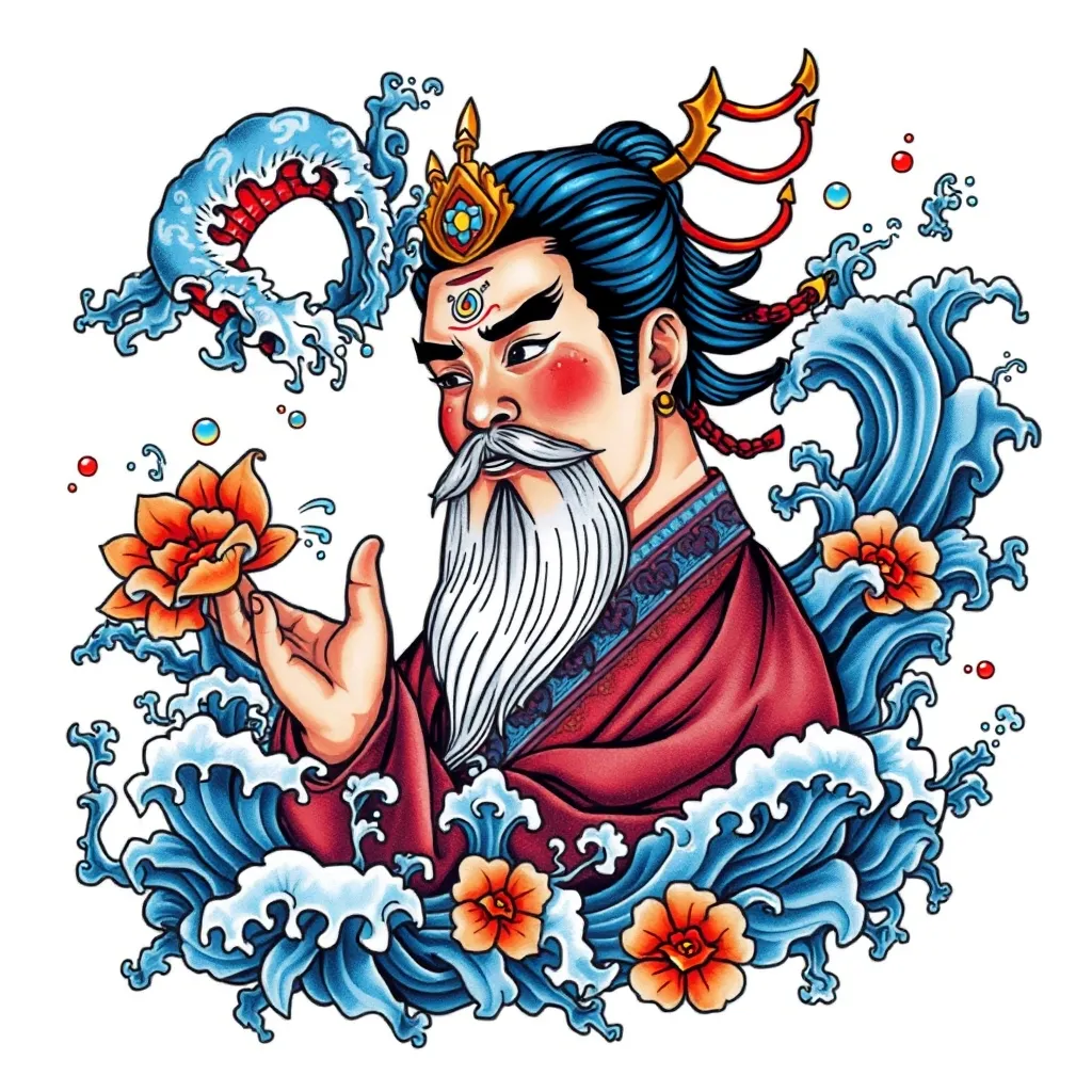 赵公明 周围有水元素 纹身