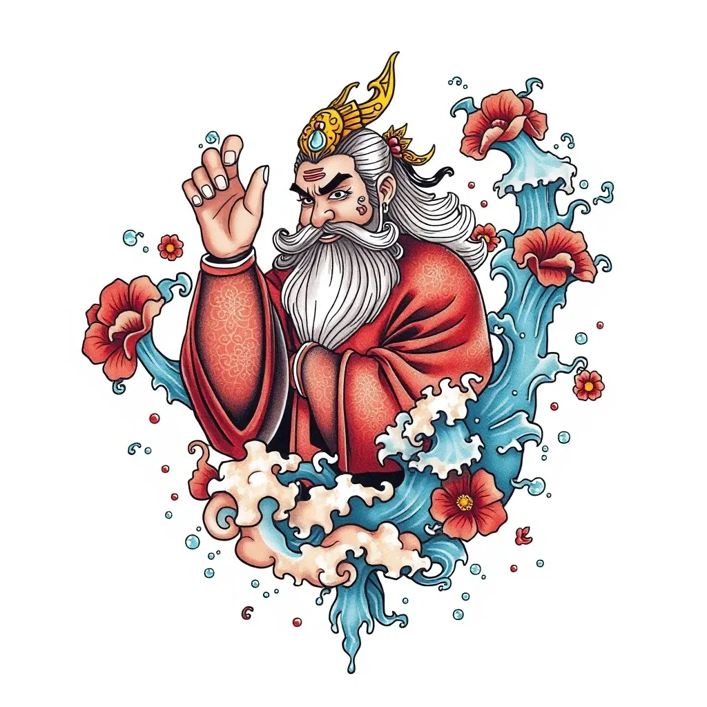 赵公明 周围有水元素包围 tatuagem