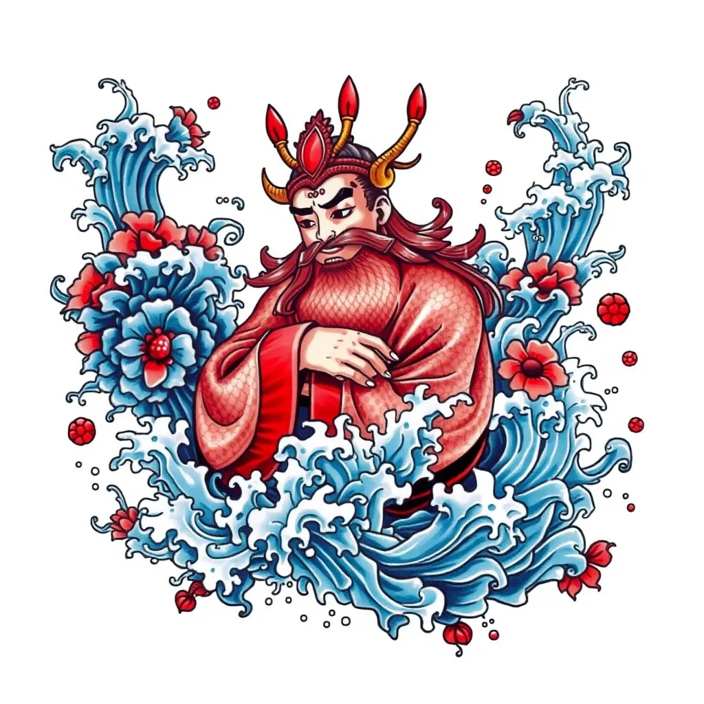 赵公明 周围有水元素包围 tattoo